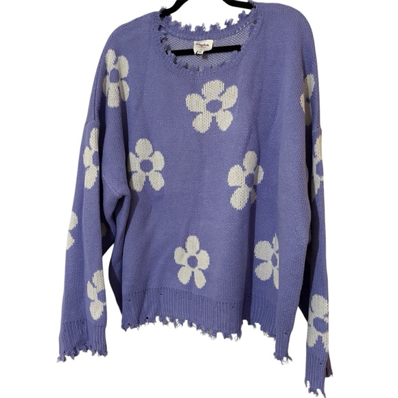 Hayden Sweaters - Hayden Los Angeles Periwinkle Floral Sweater Oversized 70s Flower Power 1X EUC